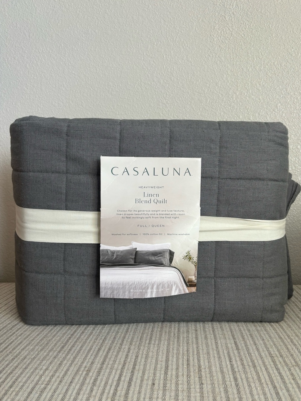 NWT Full/Queen Heavyweight Linen Blend Quilt Dark Gray - Casaluna